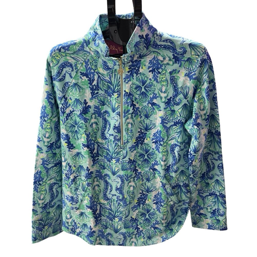 NWT Lilly Pulitzer Sea Glass Aqua Seeing Double Skipper Popover LS Mock - Large
